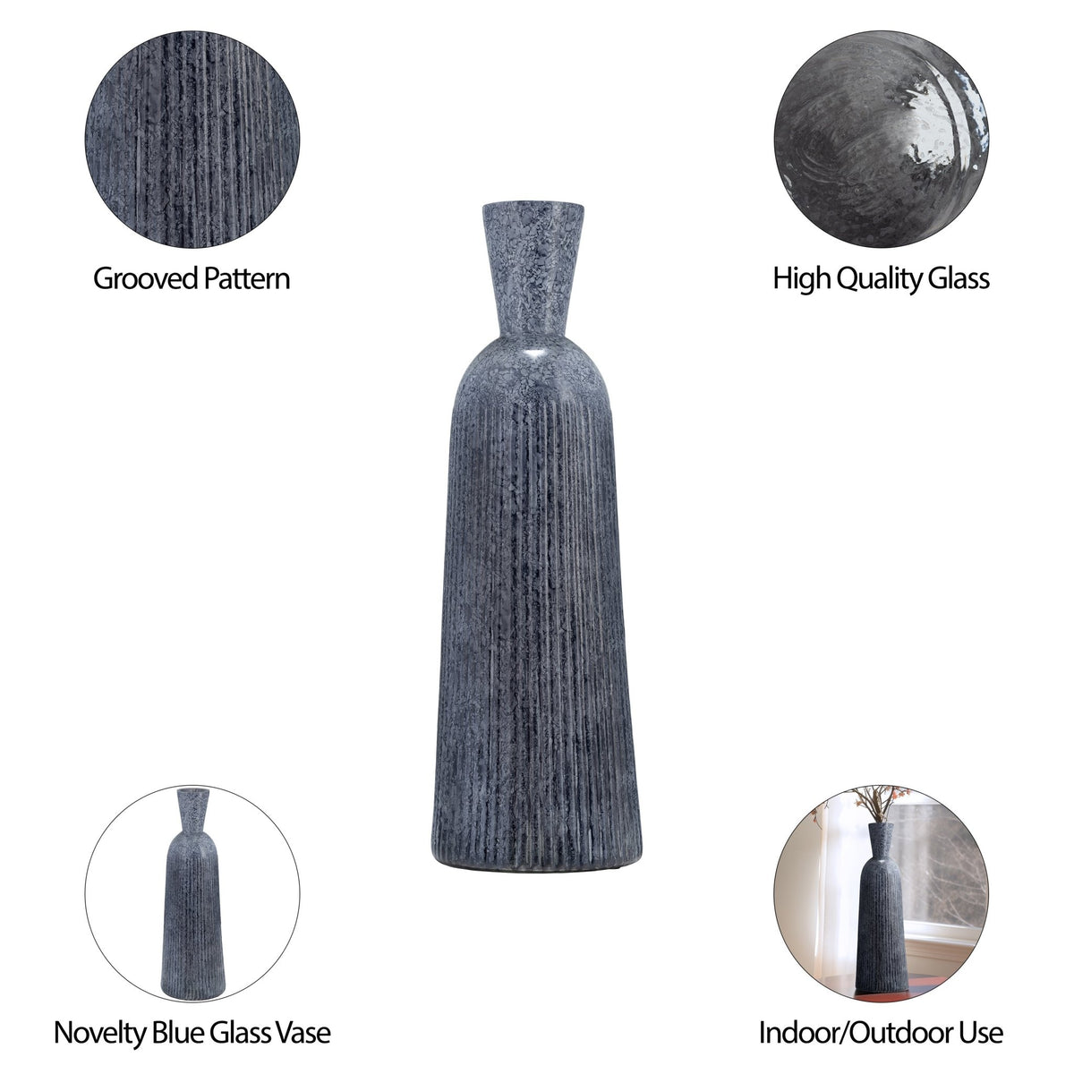 20", GROOVED GLASS VASE, BLUE Vases and Jars| Sagebrook Home
