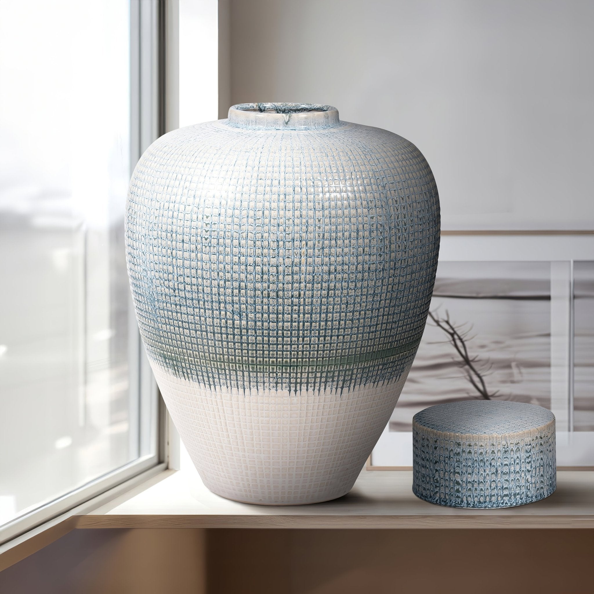 20" KASHION LARGE BLUE LIDDED JAR Vases and Jars| Sagebrook Home