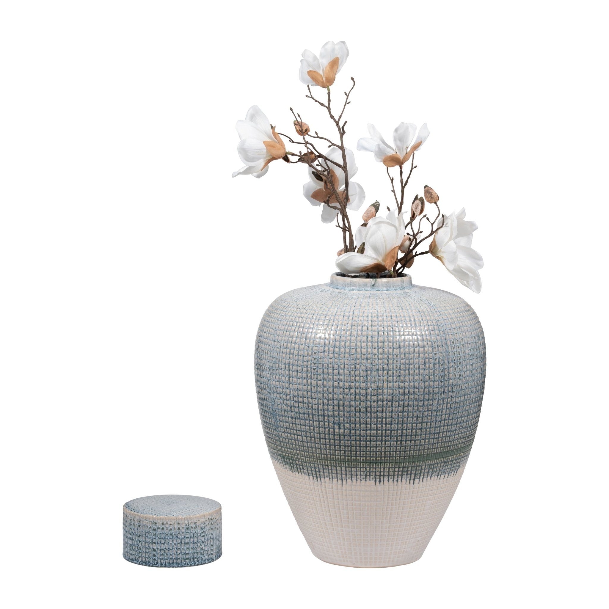 20" KASHION LARGE BLUE LIDDED JAR Vases and Jars| Sagebrook Home