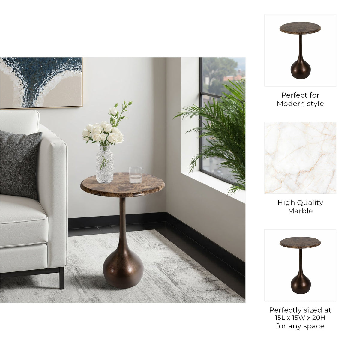 20" MARBLE ACCENT TABLE BALL BASE, BWN Accent & End Tables| Sagebrook Home