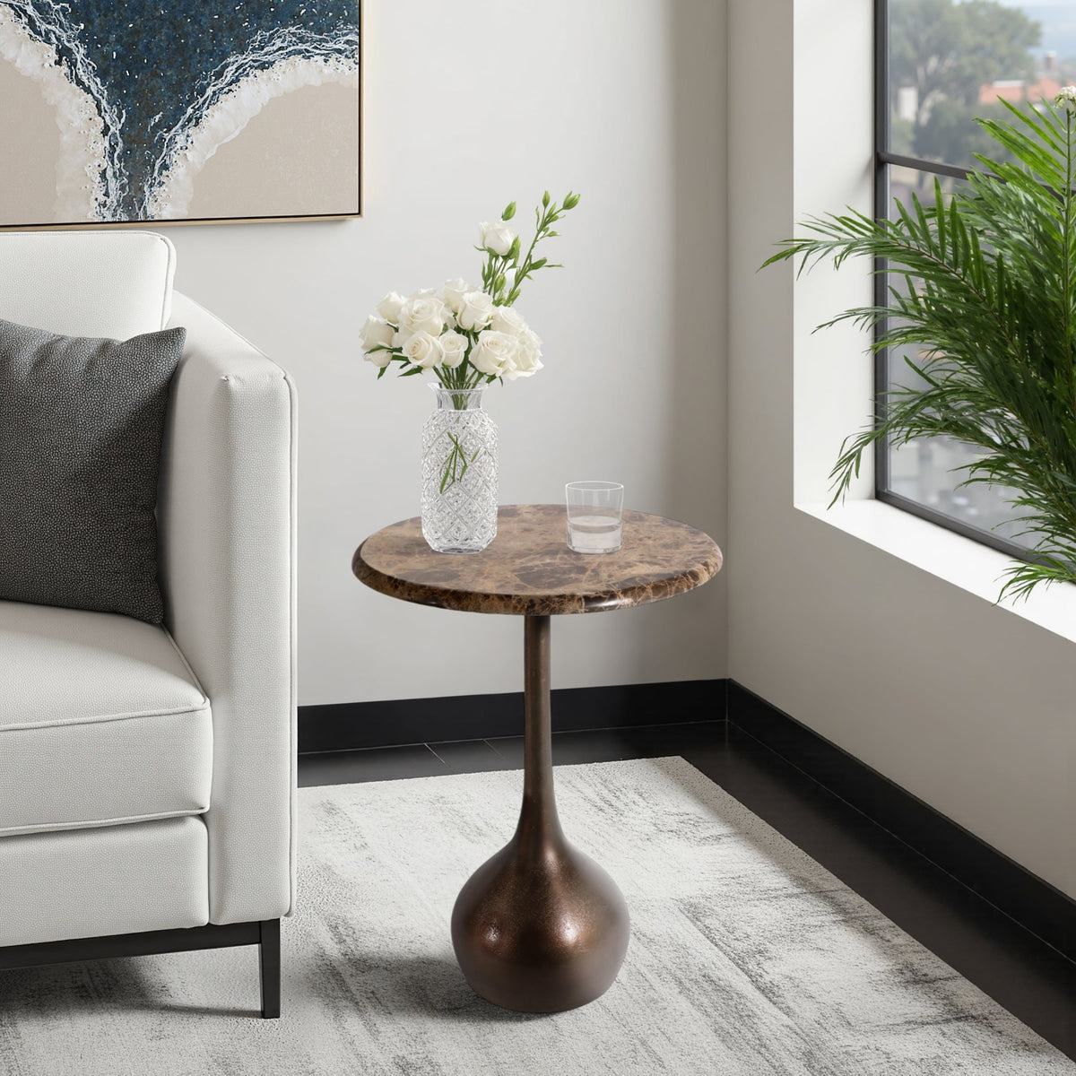 20" MARBLE ACCENT TABLE BALL BASE, BWN Accent & End Tables| Sagebrook Home