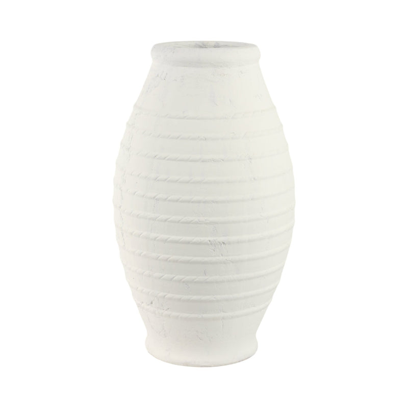 20" Rope Ribbed Terracotta Vase, White - Al Rugaib Furniture
