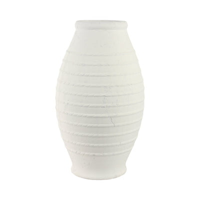 20" Rope Ribbed Terracotta Vase, White - Al Rugaib Furniture