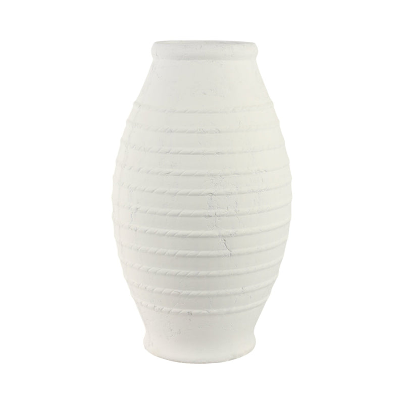 20" Rope Ribbed Terracotta Vase, White - Al Rugaib Furniture