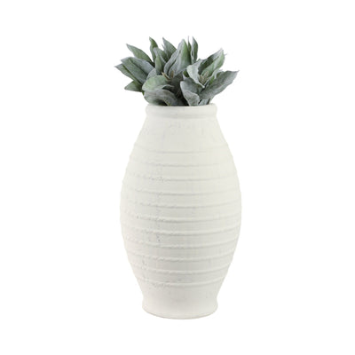 20" Rope Ribbed Terracotta Vase, White - Al Rugaib Furniture