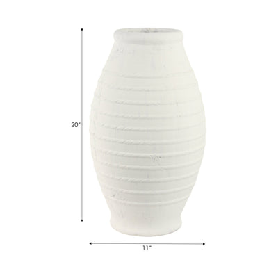 20" Rope Ribbed Terracotta Vase, White - Al Rugaib Furniture