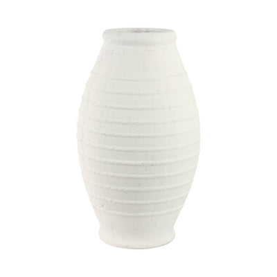 20" Rope Ribbed Terracotta Vase, White - Al Rugaib Furniture