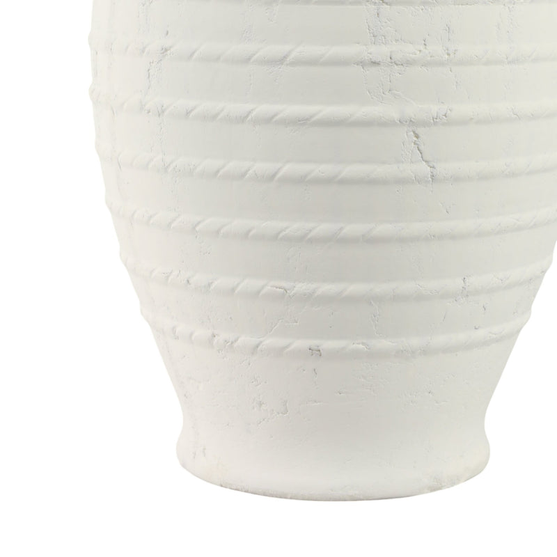 20" Rope Ribbed Terracotta Vase, White - Al Rugaib Furniture