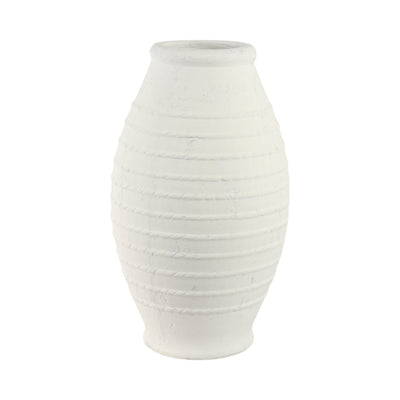 20" Rope Ribbed Terracotta Vase, White - Al Rugaib Furniture