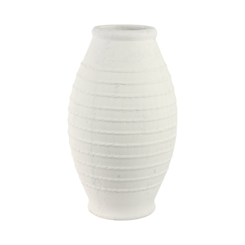 20" Rope Ribbed Terracotta Vase, White - Al Rugaib Furniture