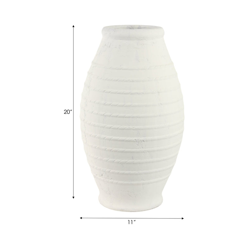 20" Rope Ribbed Terracotta Vase, White - Al Rugaib Furniture