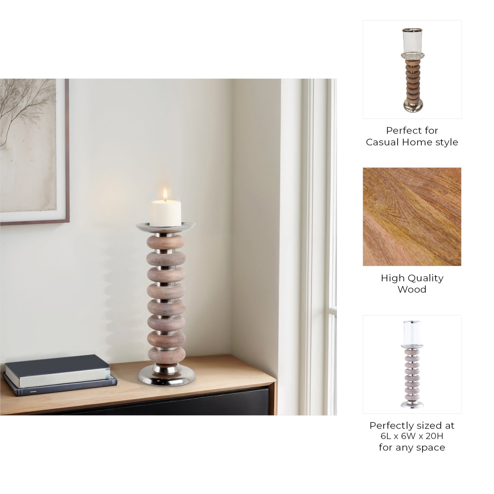 20" Vinita Small Wood Candle Holder Candle Holders| Sagebrook Home