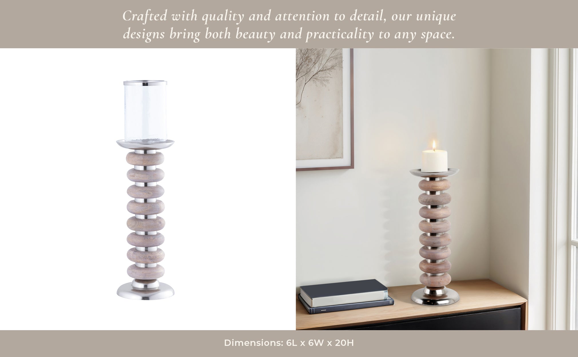 20" Vinita Small Wood Candle Holder Candle Holders| Sagebrook Home