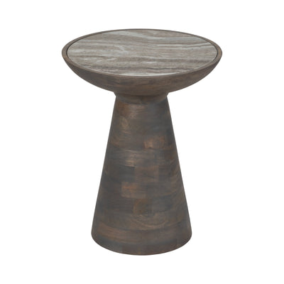 20" Wood Accent Table Baslana Marble Top, Grey - Al Rugaib Furniture