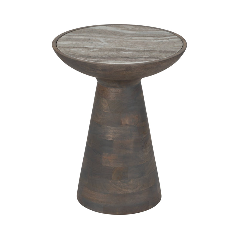 20" Wood Accent Table Baslana Marble Top, Grey - Al Rugaib Furniture