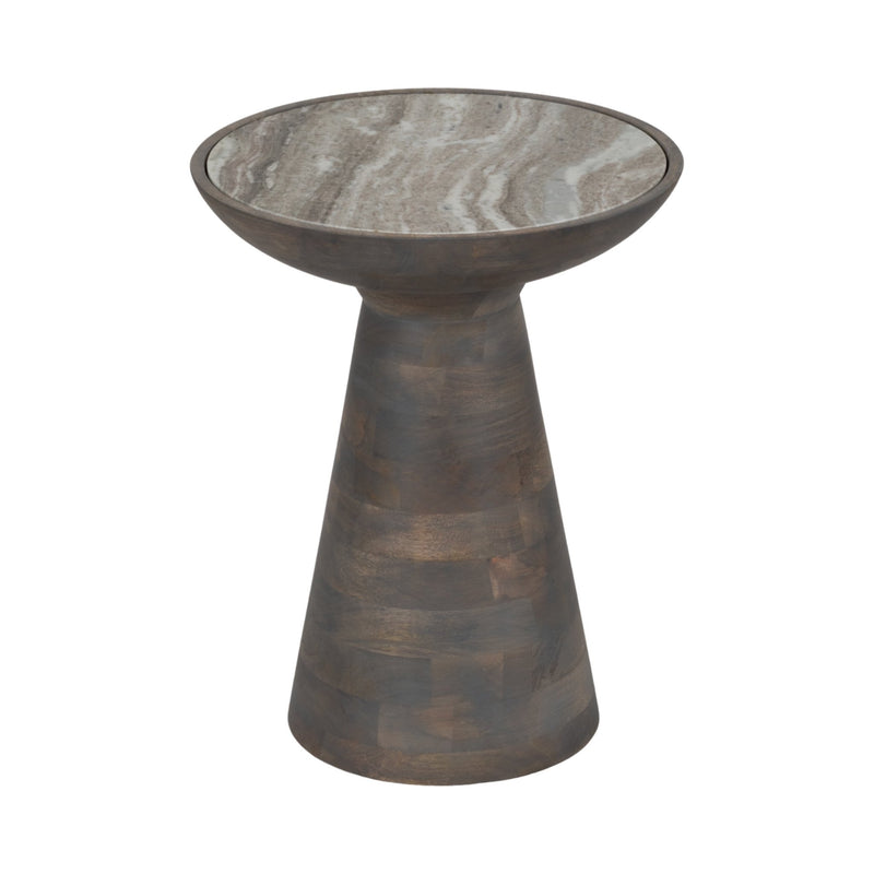 20" Wood Accent Table Baslana Marble Top, Grey - Al Rugaib Furniture