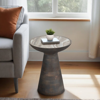 20" Wood Accent Table Baslana Marble Top, Grey - Al Rugaib Furniture