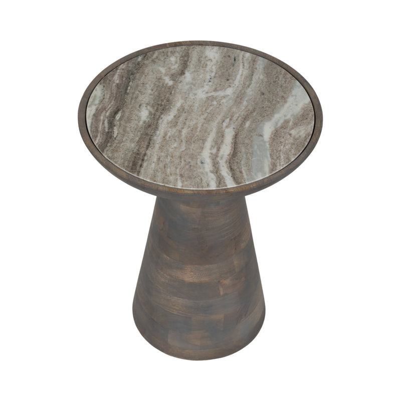 20" Wood Accent Table Baslana Marble Top, Grey - Al Rugaib Furniture