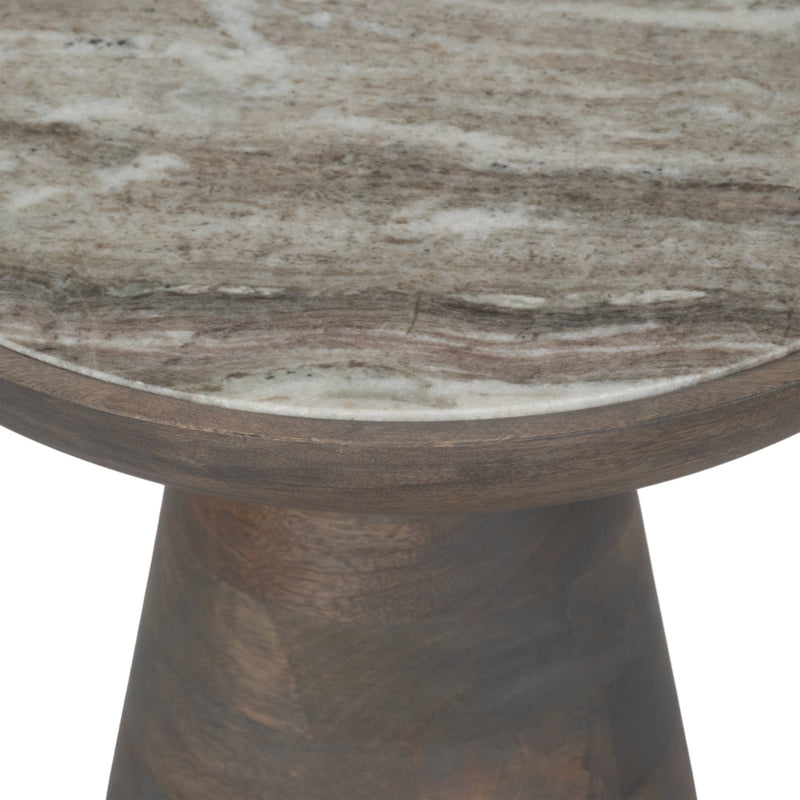 20" Wood Accent Table Baslana Marble Top, Grey - Al Rugaib Furniture