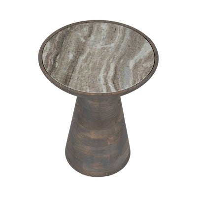 20" Wood Accent Table Baslana Marble Top, Grey - Al Rugaib Furniture
