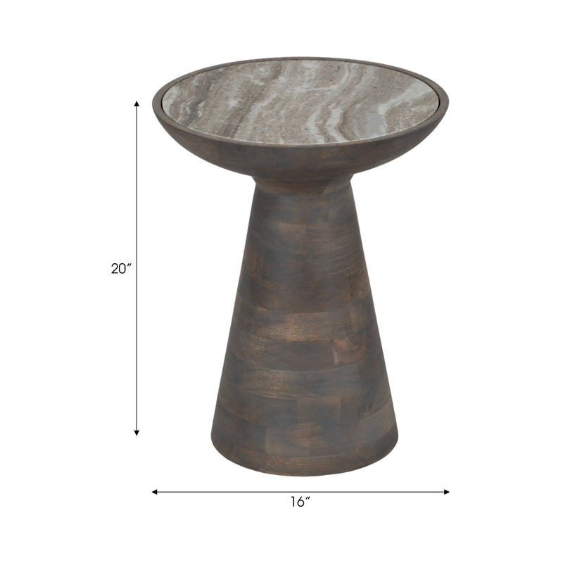 20" Wood Accent Table Baslana Marble Top, Grey - Al Rugaib Furniture