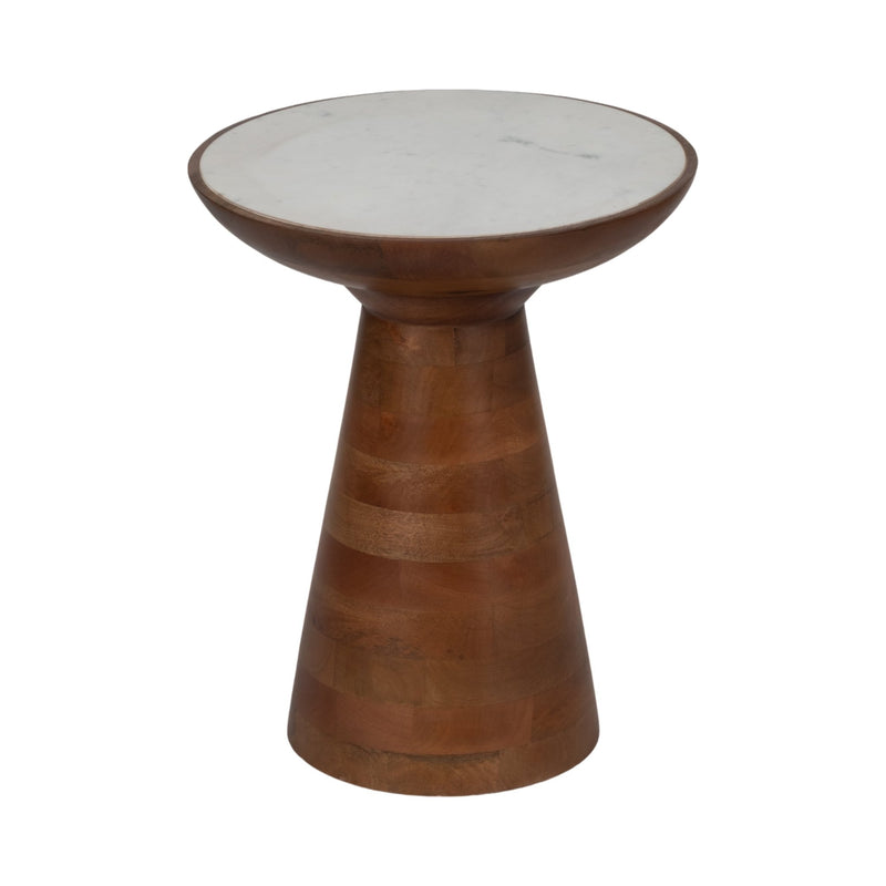 20" Wood Accent Table Marble Top, Natural/white - Al Rugaib Furniture