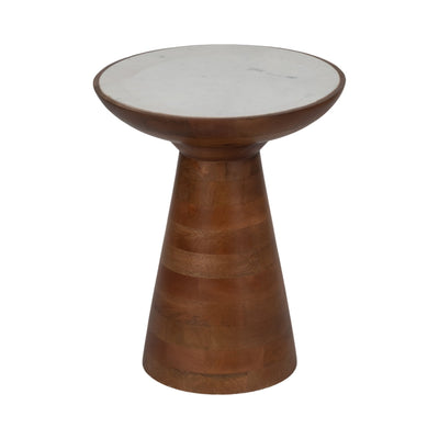 20" Wood Accent Table Marble Top, Natural/white - Al Rugaib Furniture