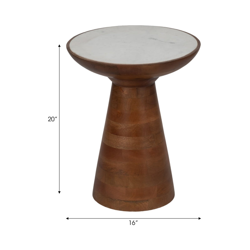 20" Wood Accent Table Marble Top, Natural/white - Al Rugaib Furniture