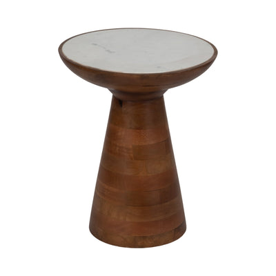 20" Wood Accent Table Marble Top, Natural/white - Al Rugaib Furniture