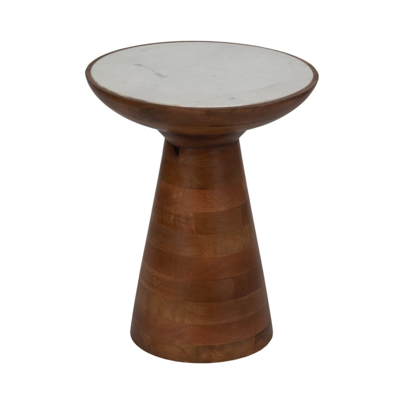 20" Wood Accent Table Marble Top, Natural/white - Al Rugaib Furniture