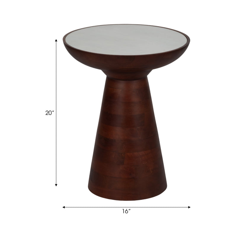 20" Wood Accent Table Marble Top, Walnut/white - Al Rugaib Furniture