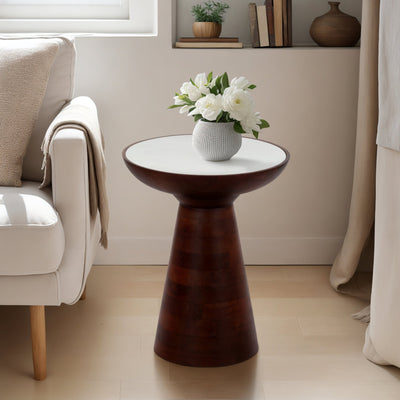 20" Wood Accent Table Marble Top, Walnut/white - Al Rugaib Furniture