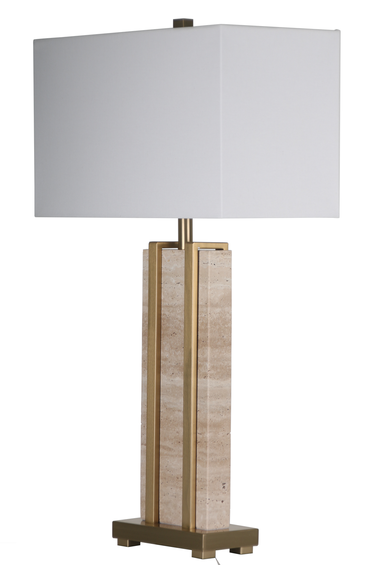 Stark Cream Travertine Table Lamp in Antique Brass-76cm H