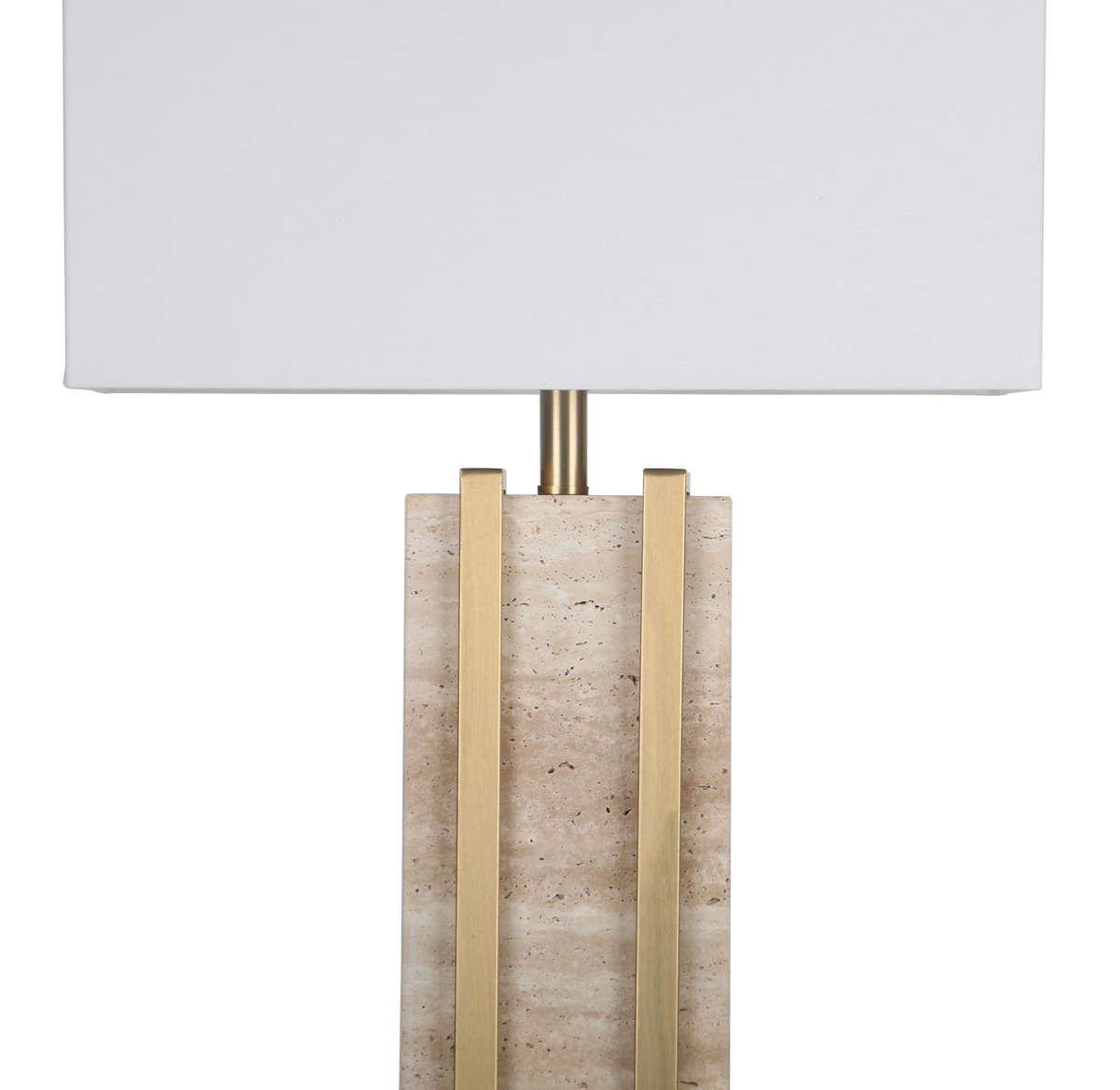 Stark Cream Travertine Table Lamp in Antique Brass-76cm H
