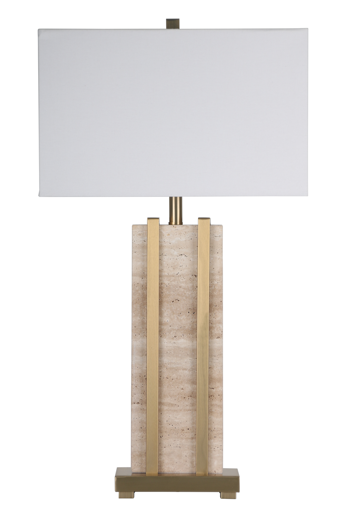 Stark Cream Travertine Table Lamp in Antique Brass-76cm H