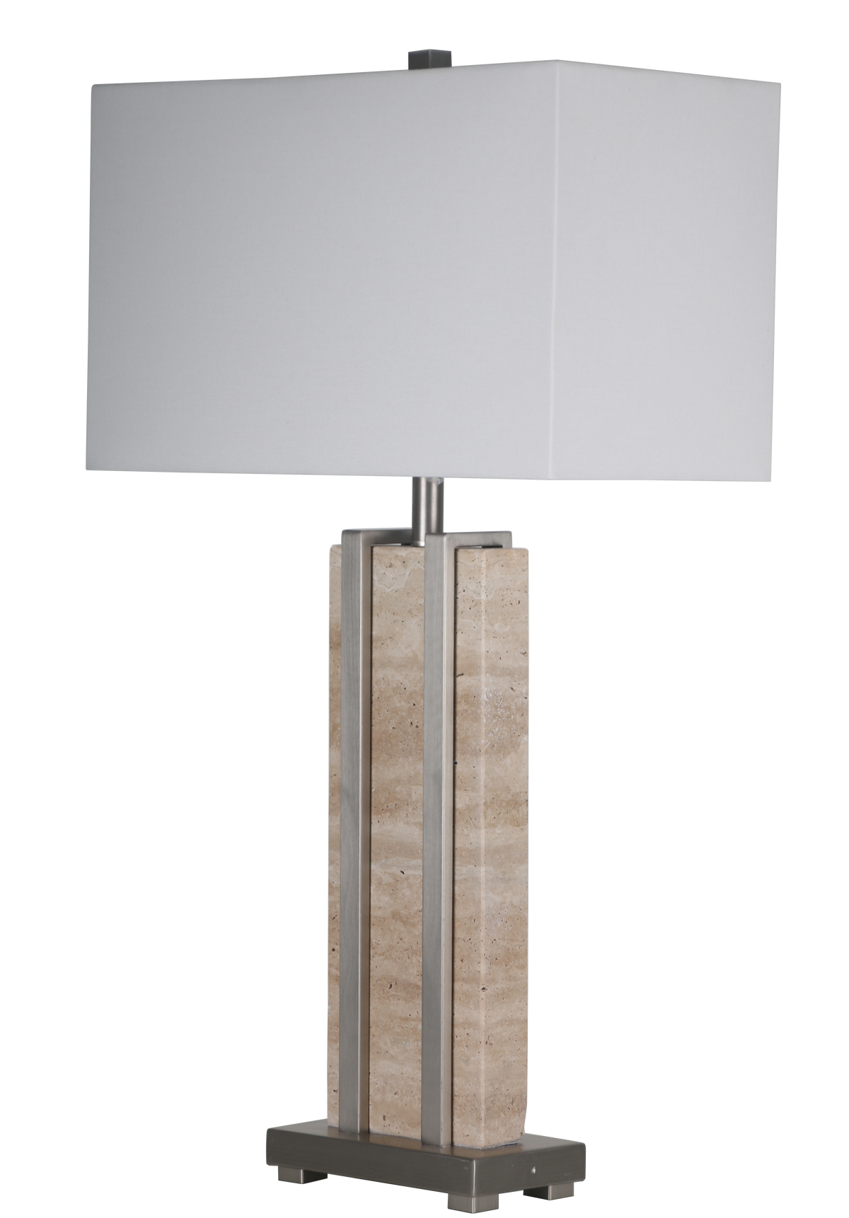 Stark Cream Travertine Table Lamp in Silver-76cm H