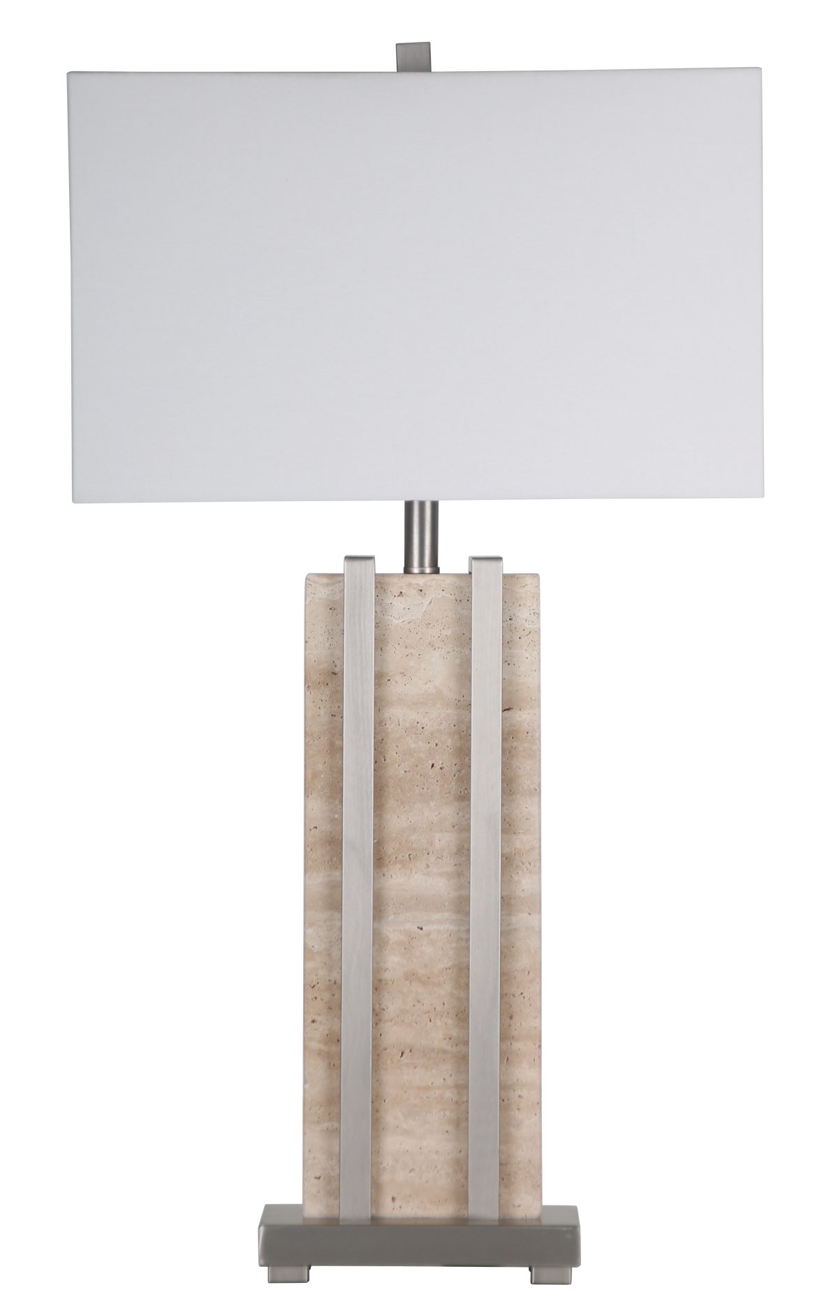 Stark Cream Travertine Table Lamp in Silver-76cm H