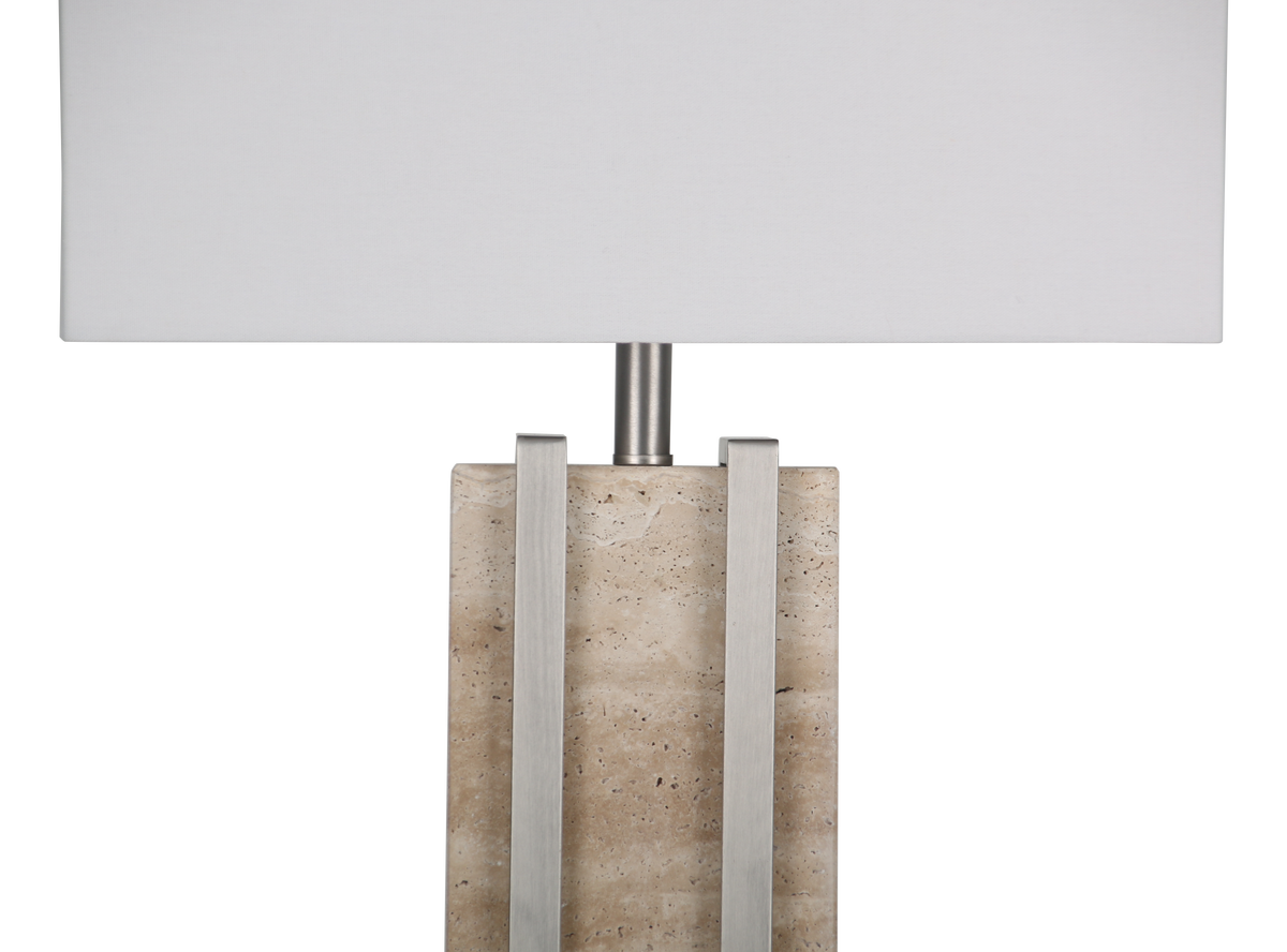 Stark Cream Travertine Table Lamp in Silver-76cm H
