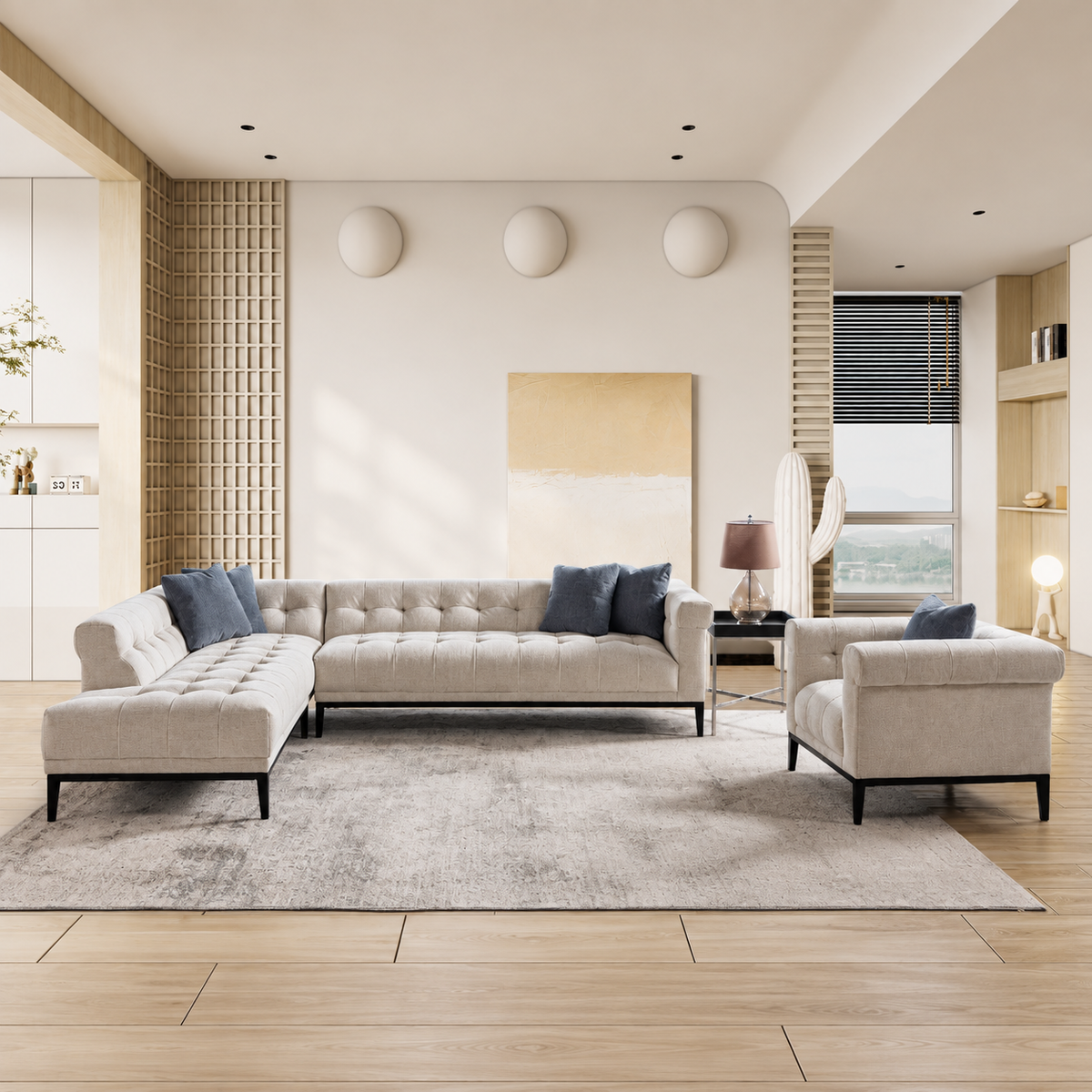 Agate Ivory and Charcoal cushion Sectional Laf