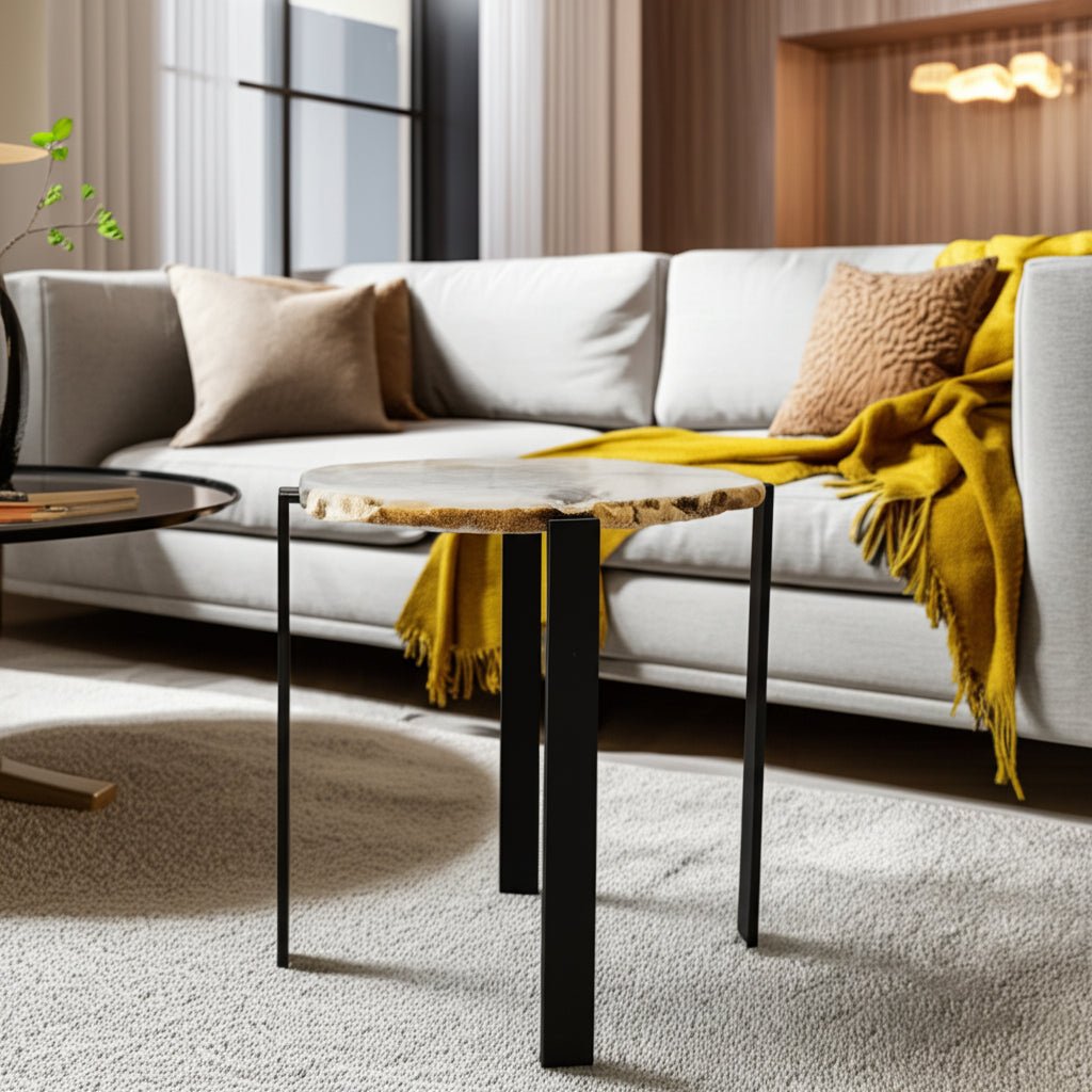 20X18" RAW EDGE AGATE ACCENT TABLE, WHITE/BLACK Accent & End Tables| Sagebrook Home