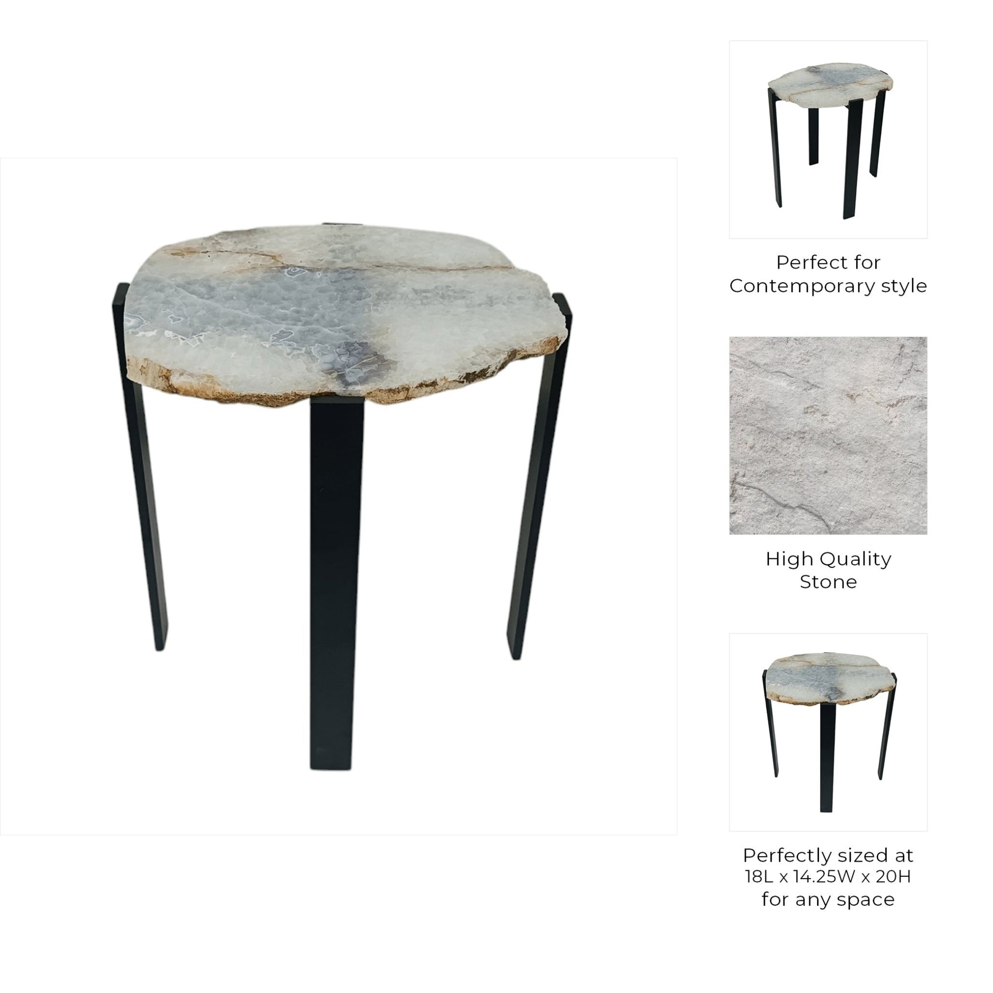 20X18" RAW EDGE AGATE ACCENT TABLE, WHITE/BLACK Accent & End Tables| Sagebrook Home