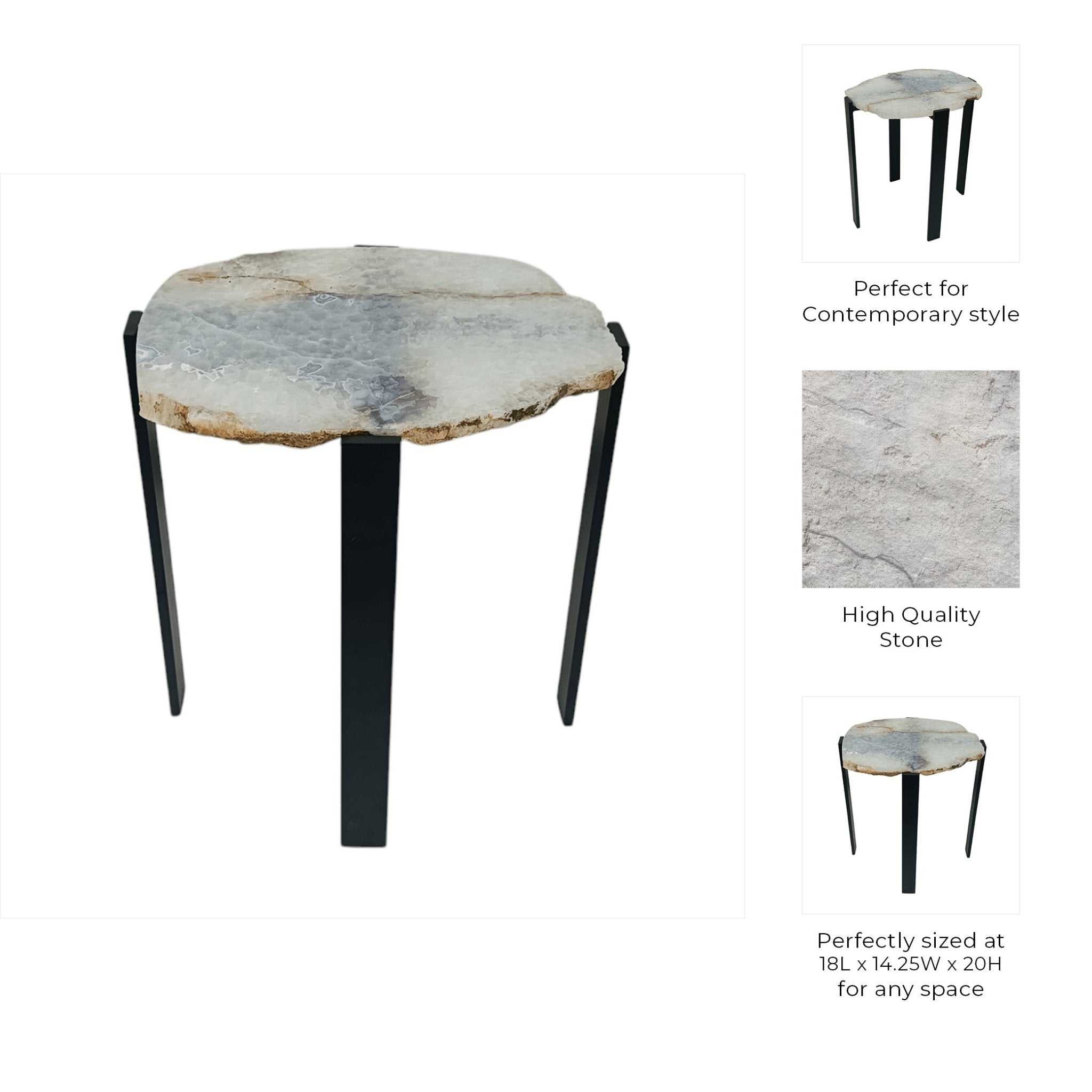 20X18" RAW EDGE AGATE ACCENT TABLE, WHITE/BLACK Accent & End Tables| Sagebrook Home