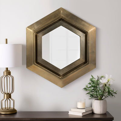 20x20" Warwin Champagne Clad Hexagon Mirror - Al Rugaib Furniture