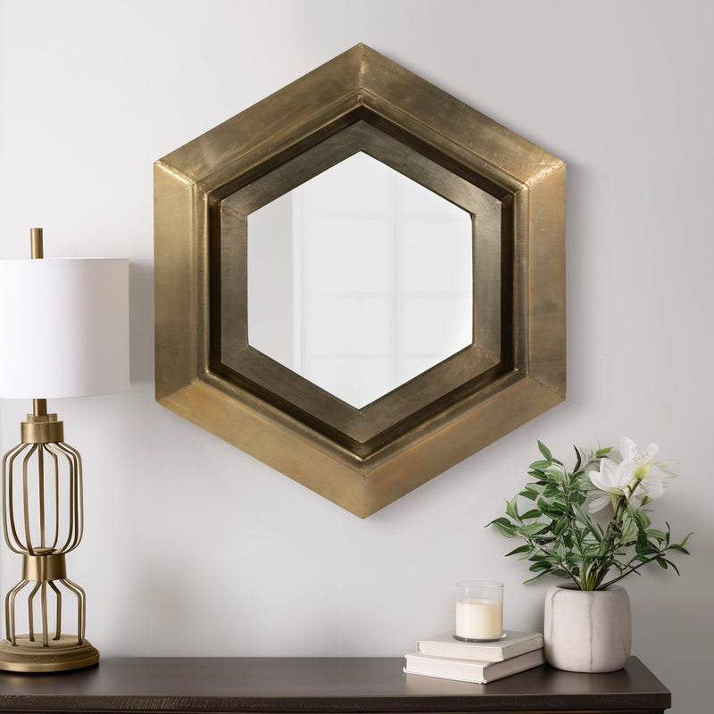 20x20" Warwin Champagne Clad Hexagon Mirror - Al Rugaib Furniture
