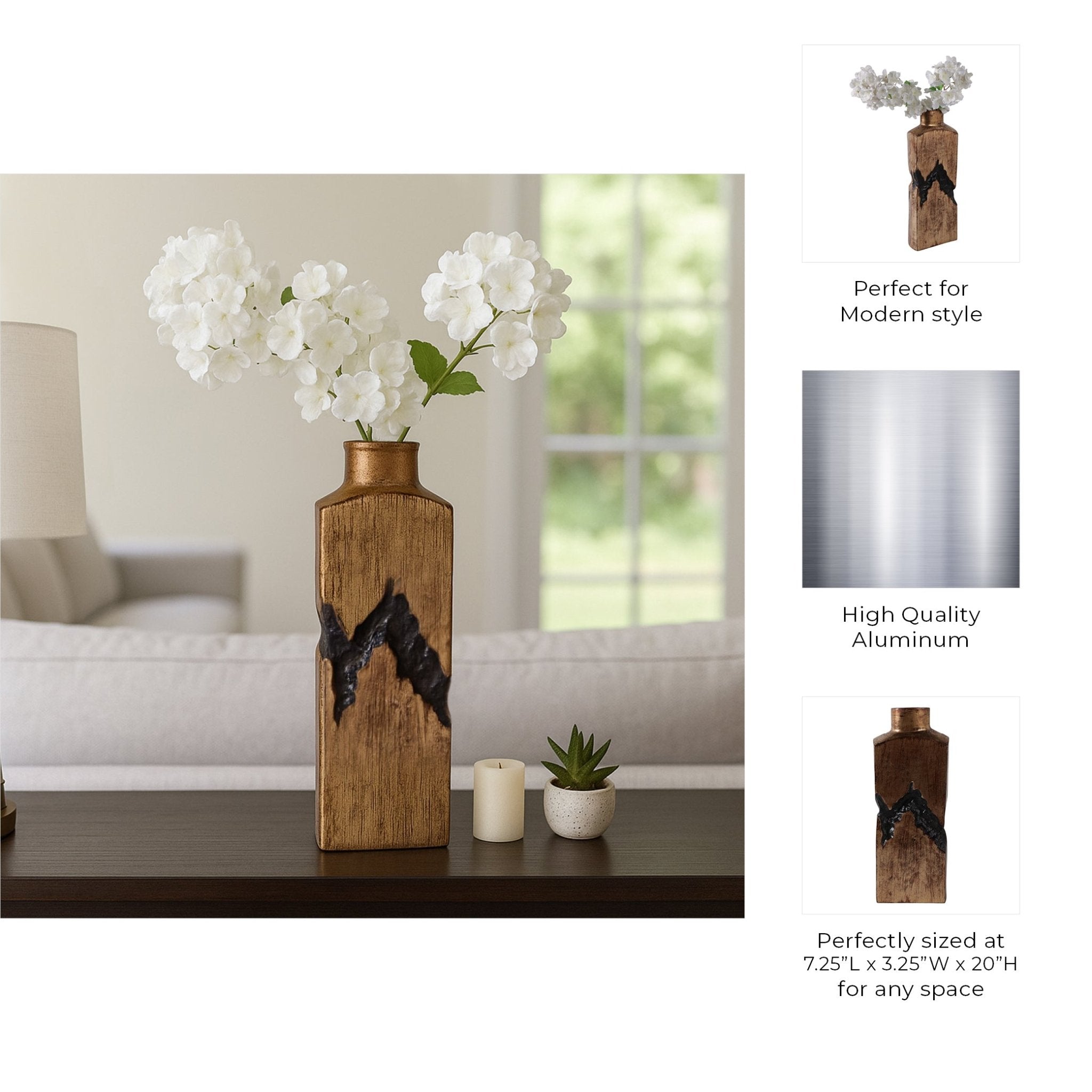 20x7" Carved Middle Metal Vase, Gold/ Brown Vases and Jars| Sagebrook Home