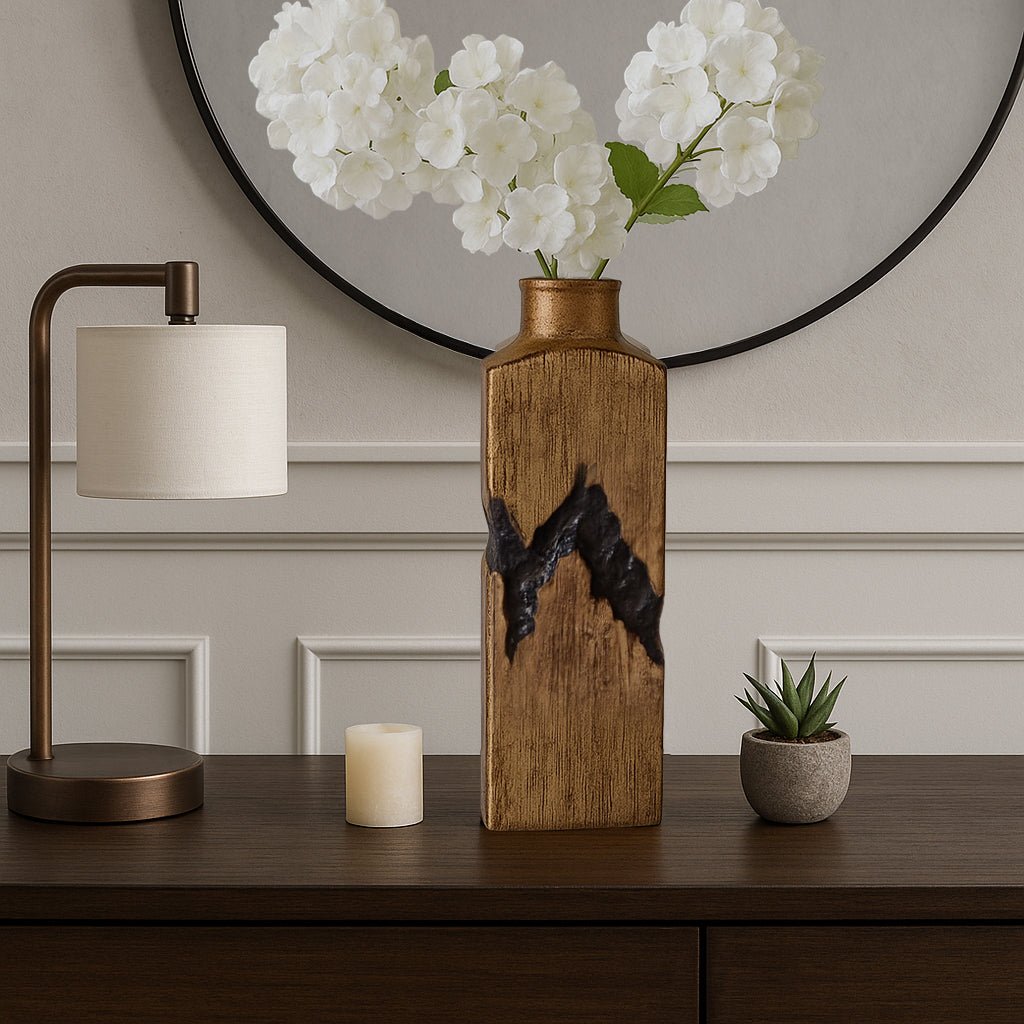 20x7" Carved Middle Metal Vase, Gold/ Brown Vases and Jars| Sagebrook Home