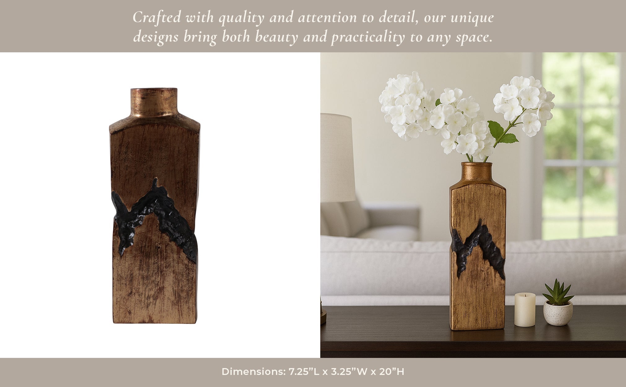 20x7" Carved Middle Metal Vase, Gold/ Brown Vases and Jars| Sagebrook Home
