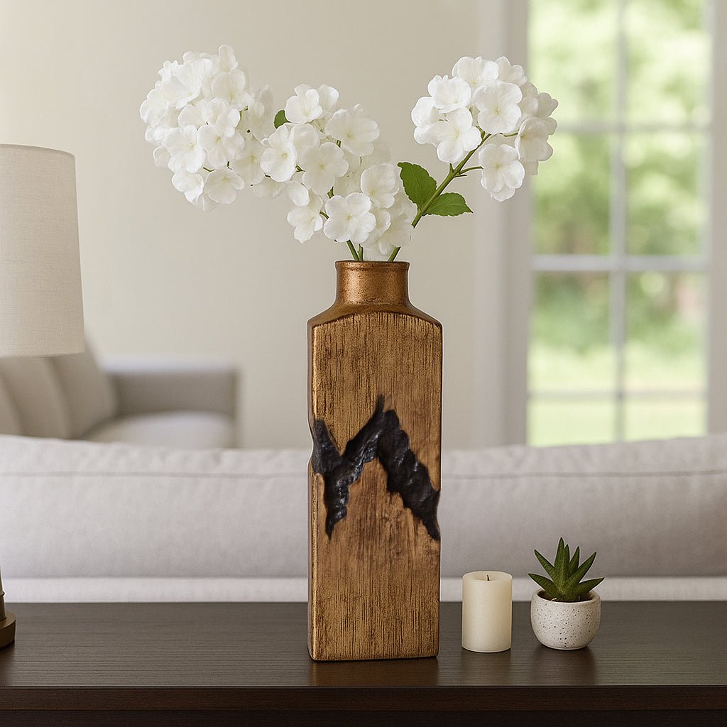 20x7" Carved Middle Metal Vase, Gold/ Brown Vases and Jars| Sagebrook Home