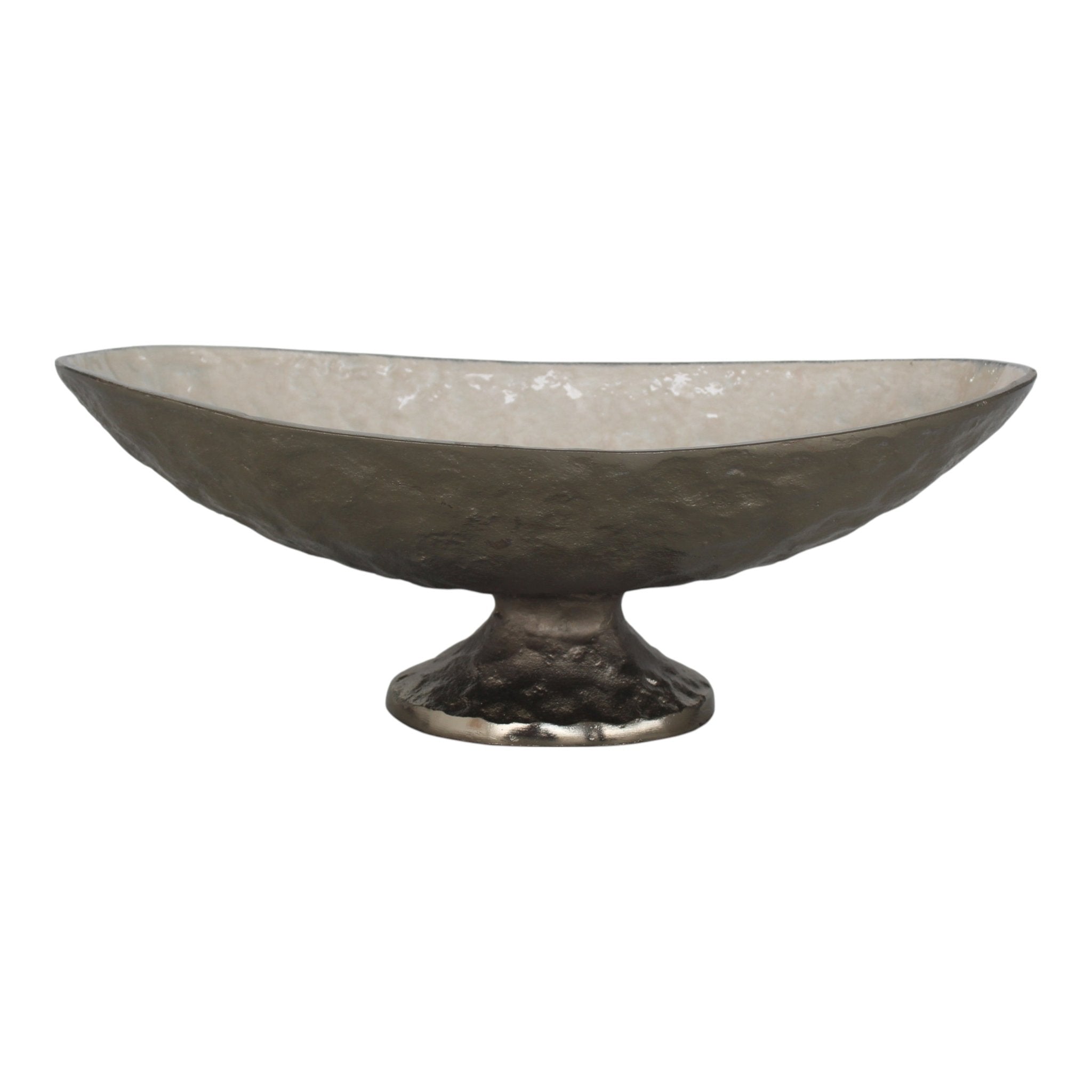 20X8" OVAL PEDESTAL BOWL W/ENAMEL,TAN/BRASS ANTIQ Bowl| Sagebrook Home