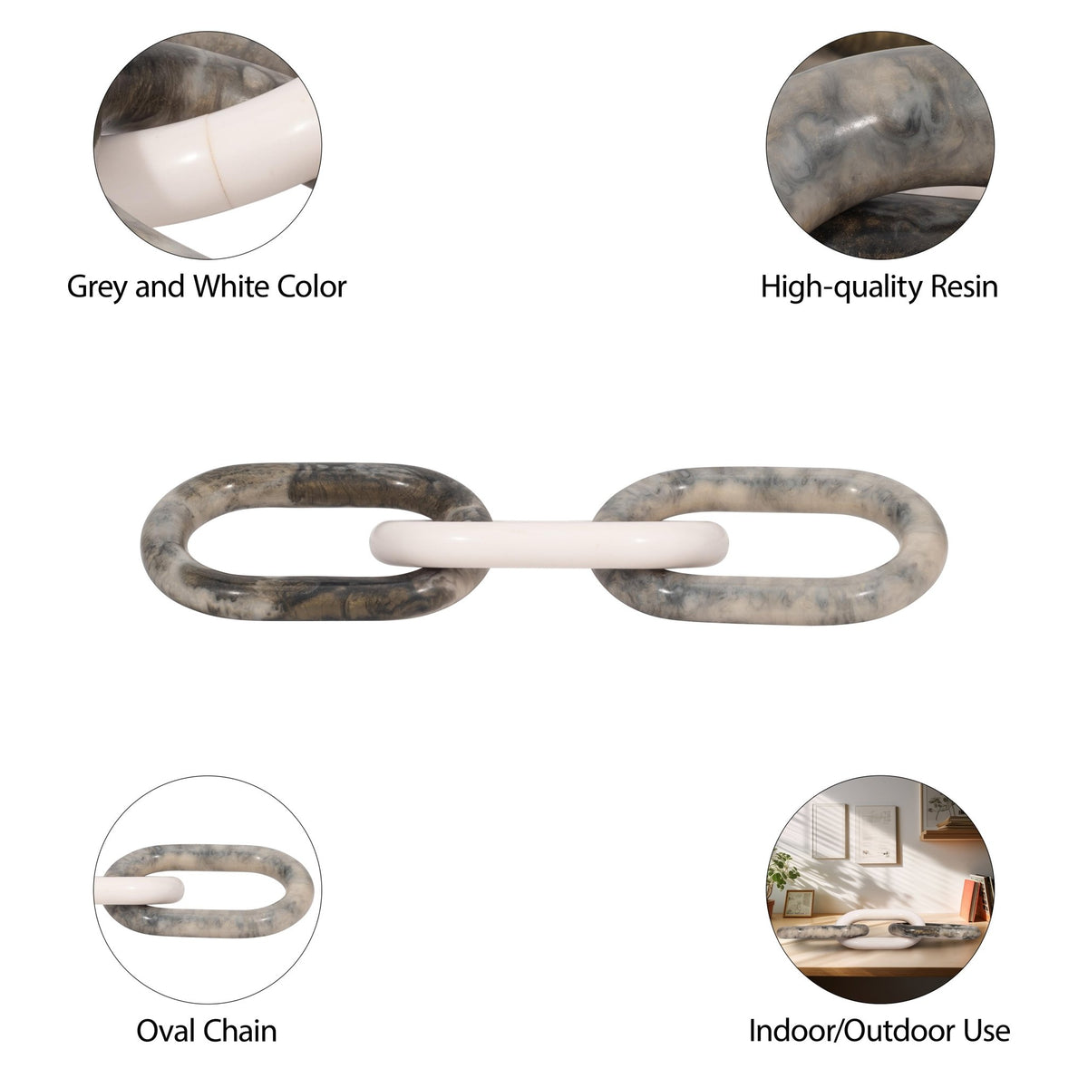 21" Desta Grey Resin Link Chain Table Decors| Sagebrook Home